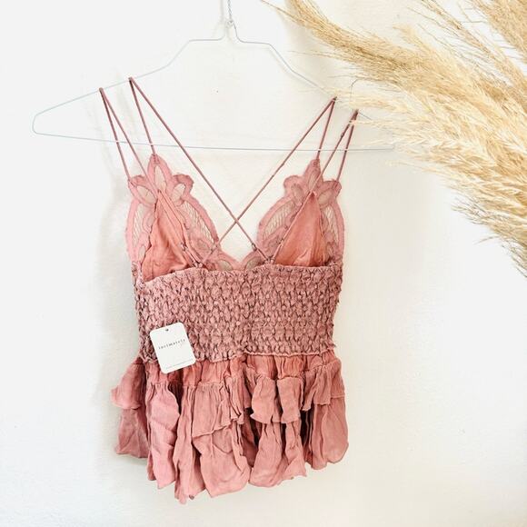 NEW FP FREE PEOPLE Pink Adella Lace Tiered Ruffle Strappy Camisole Tank Top XS - Picture 7 of 14